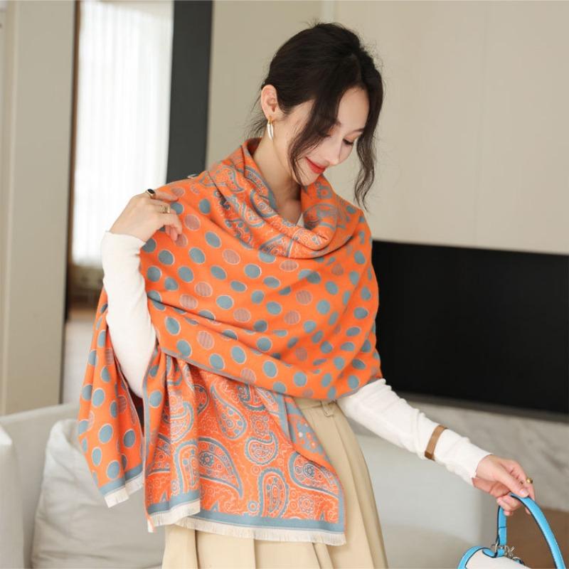 Autumn and Winter Scarf Women's New Cashew Nut Polka Dots Thickened Warm Scarf Imitation Cashmere Shawl Dual-purpose Versatile