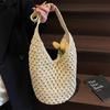 Nowa ażurowa torba tote ze słomy Damska w stylu wakacyjnym nadmorskim Casualowa torba na ramię Plażowa torba o dużej pojemności Tkana ze słomy torba tote