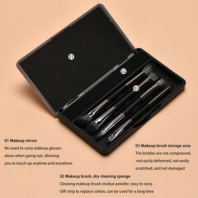 4 Stuks Dubbelzijdige Oogschaduwkwastenset Met Droogreinigingspons En Spiegel Multifunctioneel Concealer Highlight Eyeliner Reizen Draagbaar