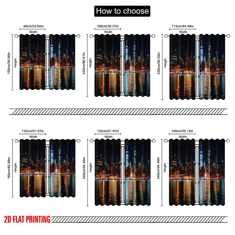 2pcs,2D Plane Printing Contemporary Curtains City Glow Versatile 100% Polyester (without Rod) Decorations For Home Use for
