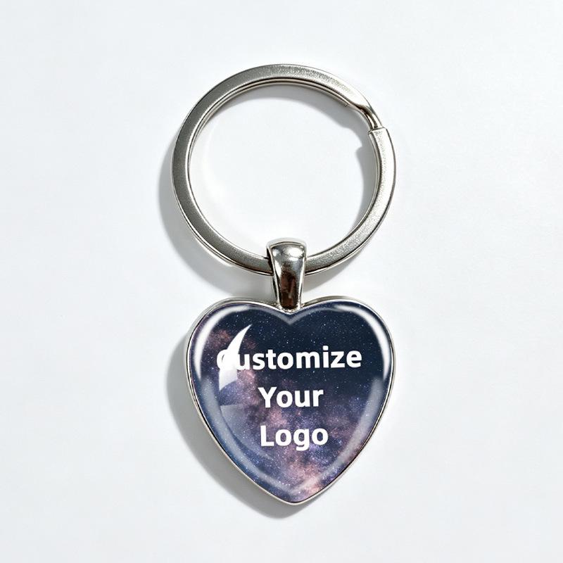 Custom Two-tone Gem Heart Keychain & Pendant - Silver/Antique Bronze