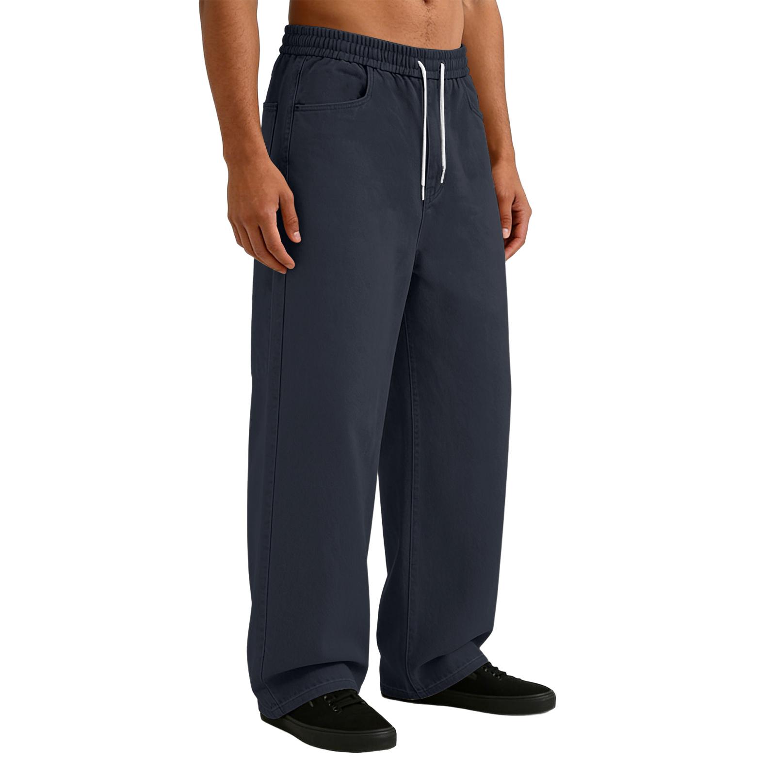 

Men s Casual Stretch Waist Drawstring Straight-Leg Pants XL Темно-синій