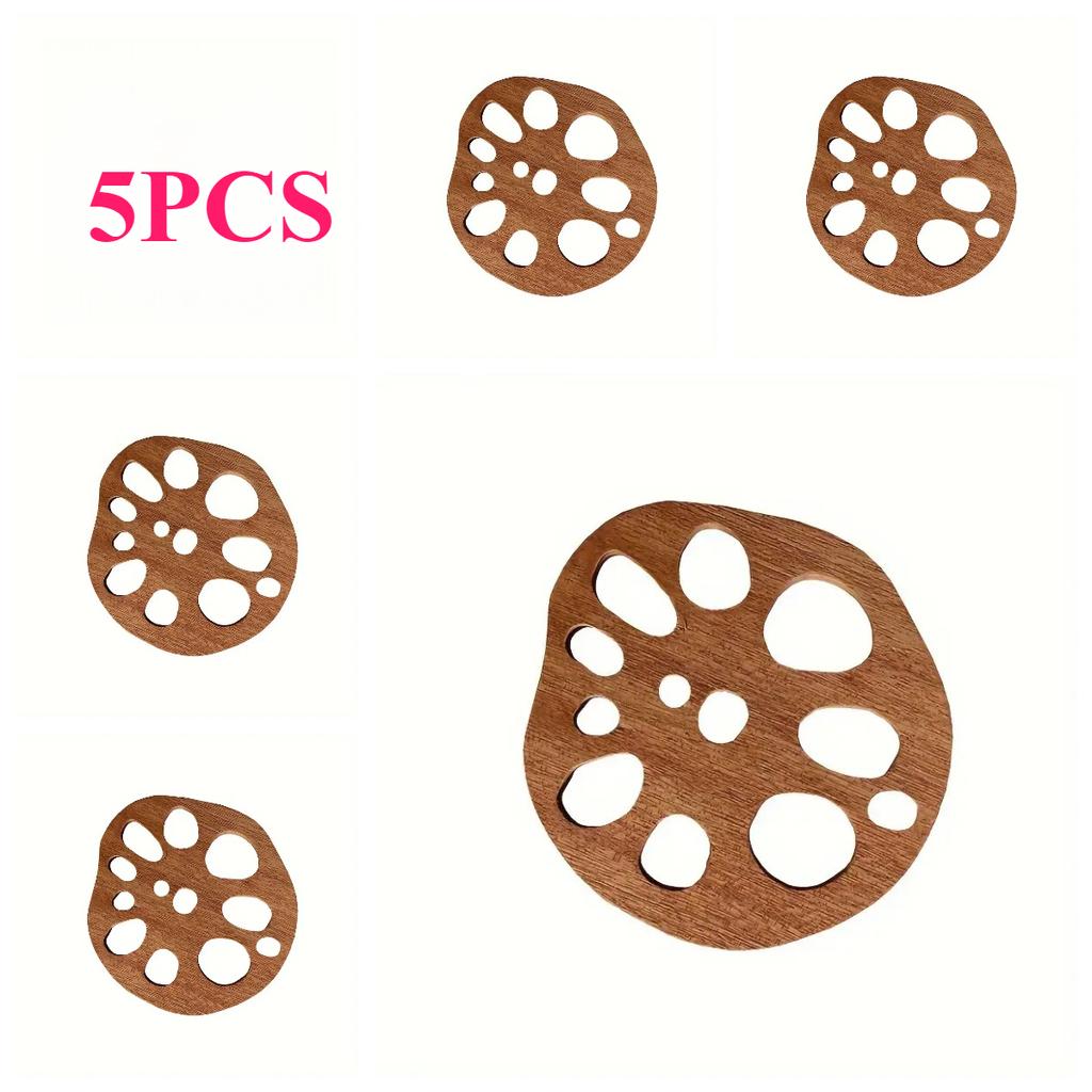 5/10pcs Elegant Lotus Root Design Coasters Heat-Resistant Natural Brown Wooden Surface for Hot Drinks Kitchen Dining Table Decor