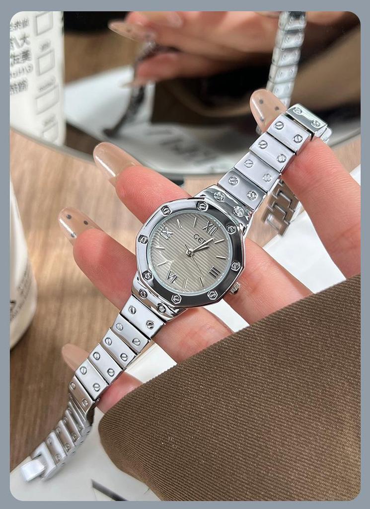 Gedi Women's Retro Octagonal Quartz Watch with Steel Band - Waterproof, Versatile, Perfect for Casual or Work Commutes.