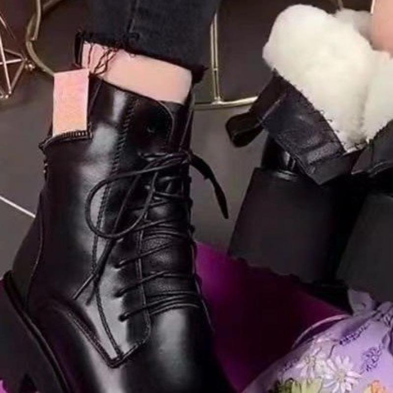 New Style Shoes: Thick-soled, Chunk-heeled  Ankle Boots, Versatile Soft Leather Cotton Boots