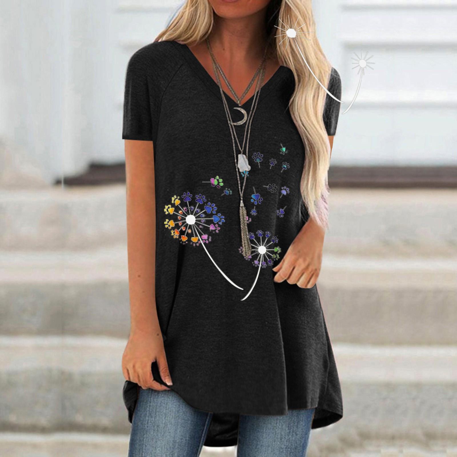 

Женская повседневная длинная футболка с v-образным вырезом и принтом больших размеров, длинная футболка, блузка, топ S чёрный