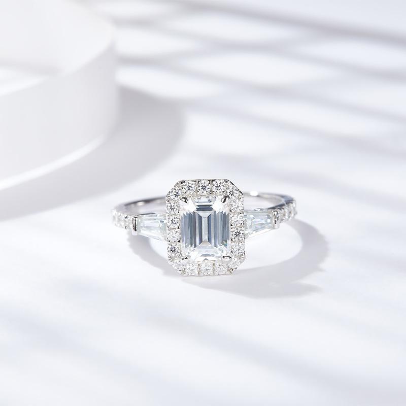 Anel feminino de moissanite completa com diamante esmeralda e cor D S925 Sterling Sliver 18K banhado a ouro joias finas para mulheres
