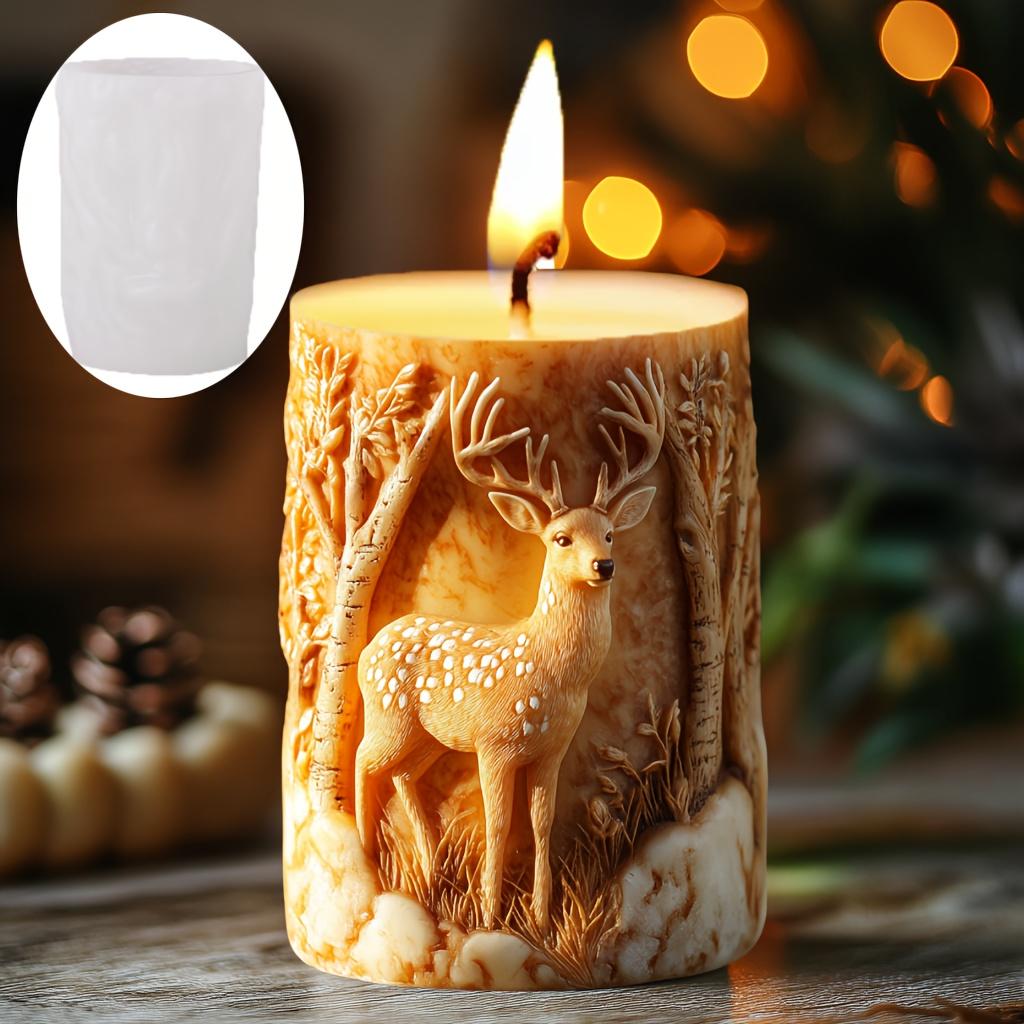 Diy Sika deer flower relief cylindrical candle silicone mold  spring and summer Sika deer stone relief cylindrical resin mold