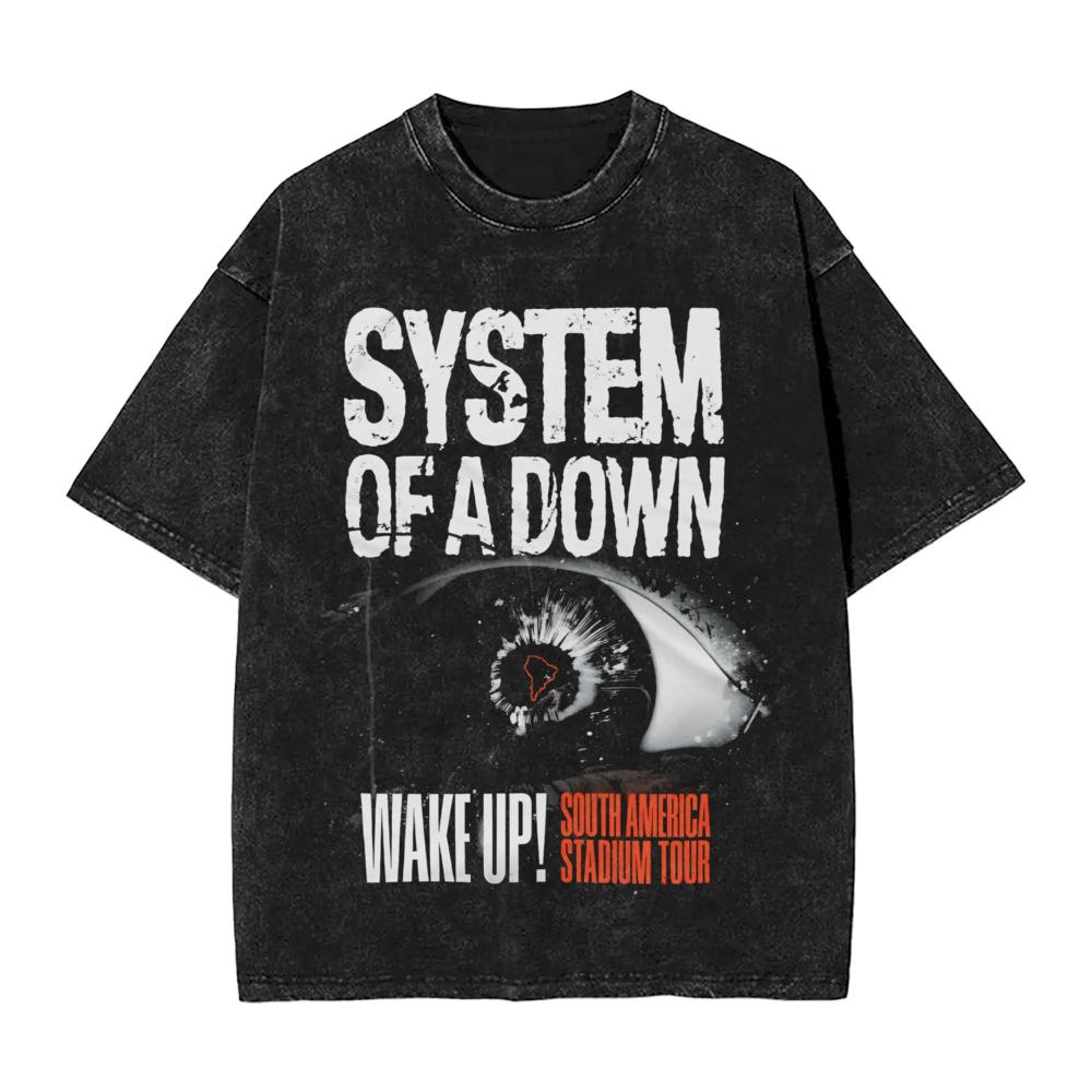 

Harajuku Washed Shirt Systems of A Down Wake Up Tour Merch Novelty T-Shirts High Street Streetwear Cotton Graphic Tees XXXL