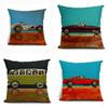 Vintage Car Dog Print Pillow Case In Beautiful Cotton Linen For Stylish Home Decor
