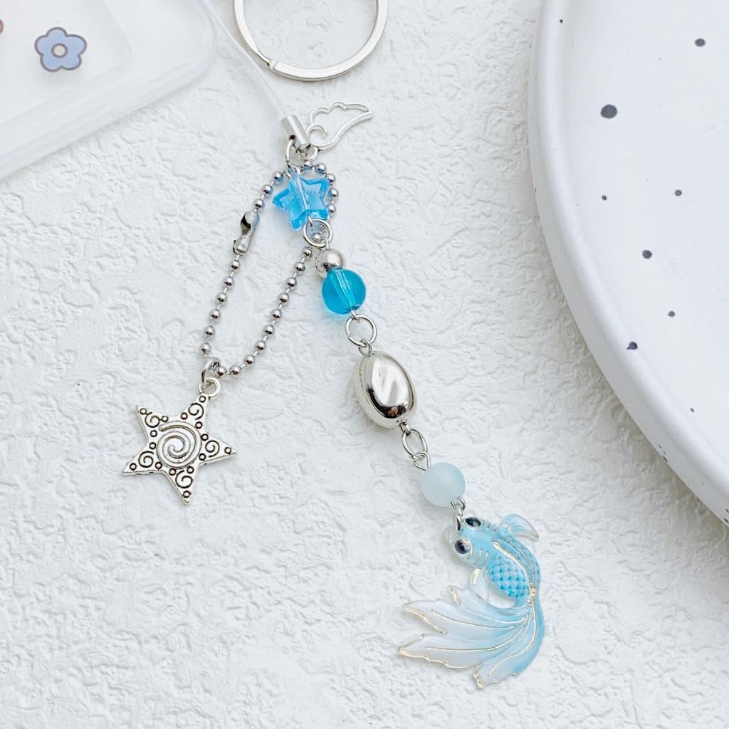Colorful Fish Star Beaded Phone Charm Pendant Handmade Sturdy Acrylics Fashion Accessory for Trendy Look Daily Use