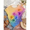 Plus-Size Women's Breathable Stretchy Short Sleeve Crew Neck T-Shirt - Vibrant 3D Floral & Butterfly Print, Summer Casual Daily Ladies T Shirts