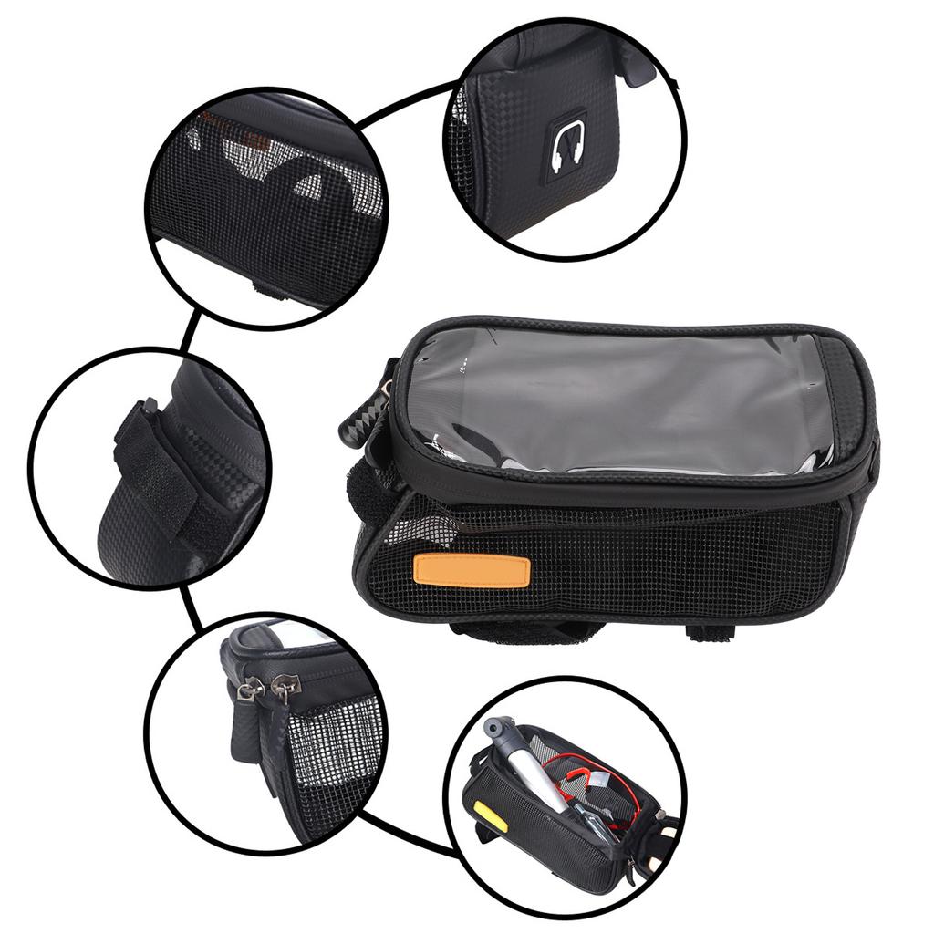 Bike Phone Front Frame Bag Riding Phone Pouch Support Touch Screen for Road Mountain Bike Below 7in