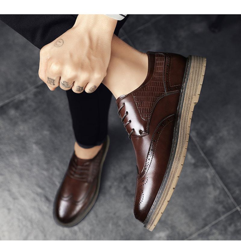 

Autumn new men s business casual leather shoes soft sole platform outdoor shoes trendy men s shoes fashion lace-up driving shoes 37 коричневий