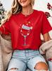 Christmas Wine Glass Graphic T‑Shirts Santa Hat Wine Shirts Christmas Drinking Tee Xmas Party Graphic T-Shirts Wine Lover Gift