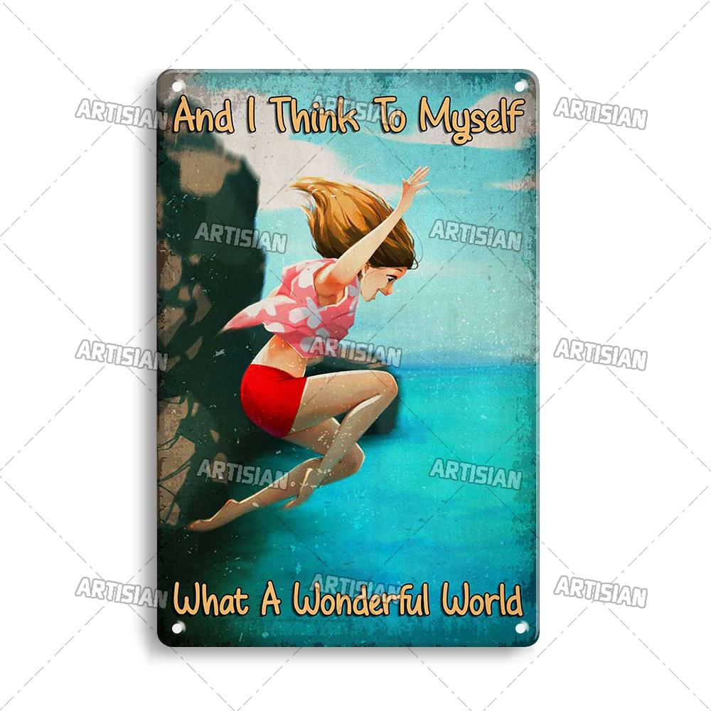 Artisian Swimming Metal Poster Diving Tin Sign Sport Decorative Plaque Ocean Wall Decor Garage Bar Pub Club Hotel Cafe Kitchen