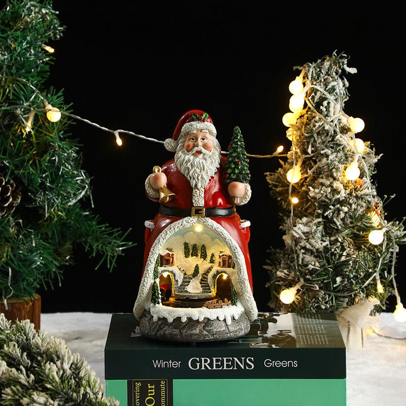 Christmas Resin Rotating Decorations LED Colorful Lights Multi Functional Elderly Music Box Christmas Gift Atmosphere Light
