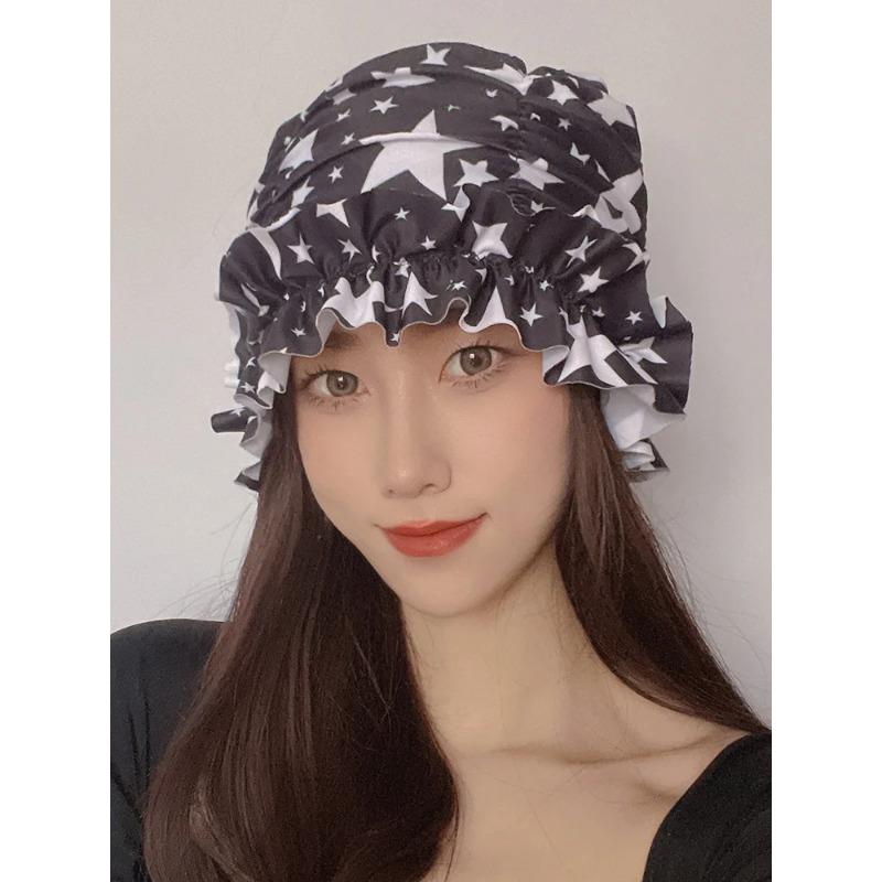 Womens Swim Cap for Long Hair Cute Korean Style Colorful Fabric Design Elegant Beach Photography Hot Spring Swimming Cap
