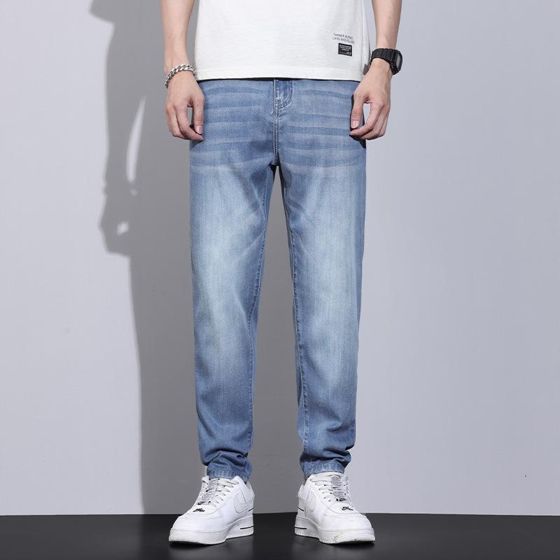 Weiha Tencel Jeans Men's Straight Pants Cool Trousers Elastic Loose Retro Casual Pants Fashion Daddy Pants Men's