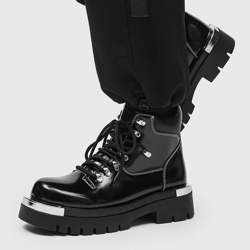 

Fashion 2025 New Punk Men s Bar Catwalk Fashion Handsome Thick Bottom Increased Big Head Workwear Riding Motorcycle Boots 38 чёрный