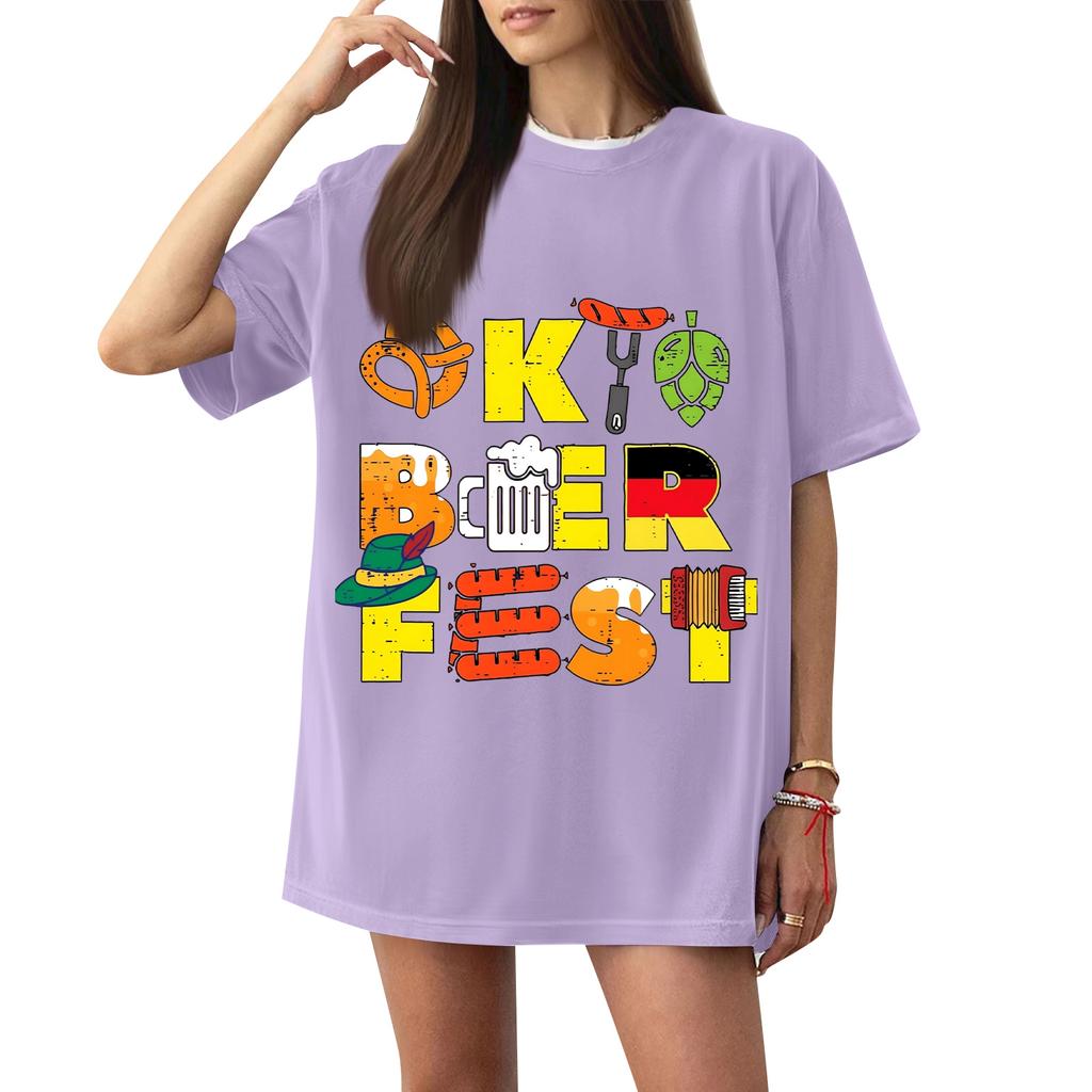 Women's Casual Short Sleeve T-Shirt Oktoberfest Letter Print Loose Fit Lightweight Summer Top Pullover Tee