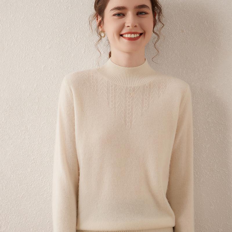 Women's Cashmere Long Sleeve Knitwear: Versatile, Stylish, Slimming Half-High Neck Sweater for Autumn/Winter
