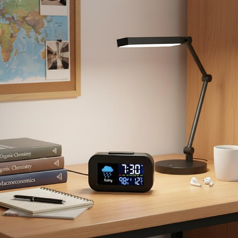 Wetterstation Uhr mit hellem Farb-LCD-Bildschirm für umfassende Temperatur- und Feuchtigkeitsmessung, am besten für das Arbeitszimmer