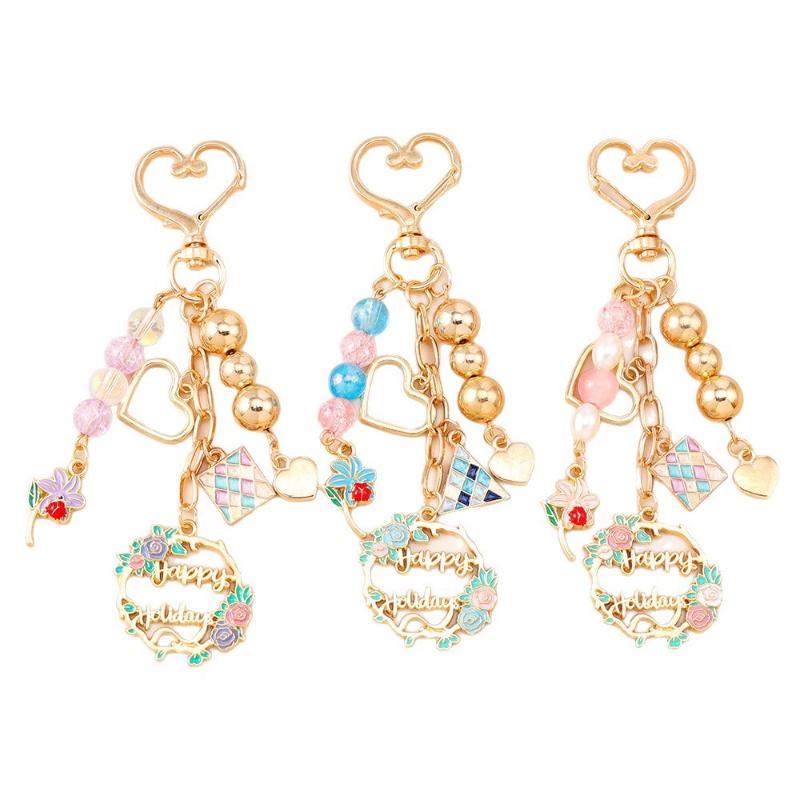 Cute Enamel Garland Keychain Women Girls Flowers Key Ring Pendants Handbag Decor Diy Handmade Jewelry Gifts