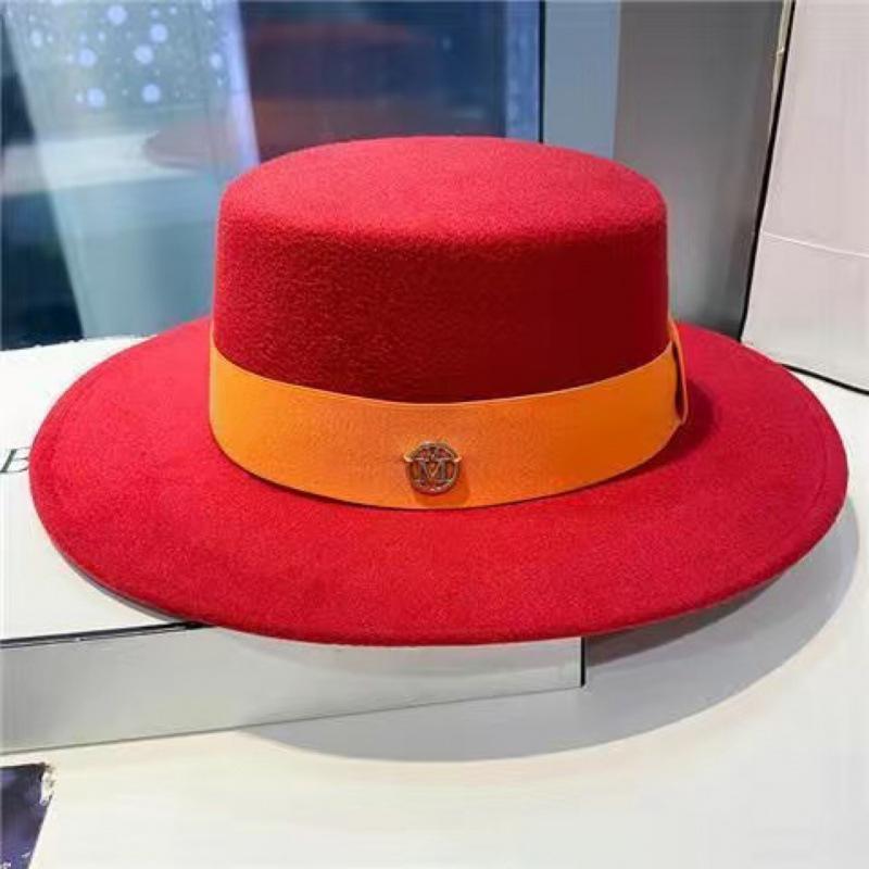 British Retro Style White Fashion Woolen Jazz Top Hat Women's Hat Trendy Brand French Celebrity Versatile Flat Top Hat