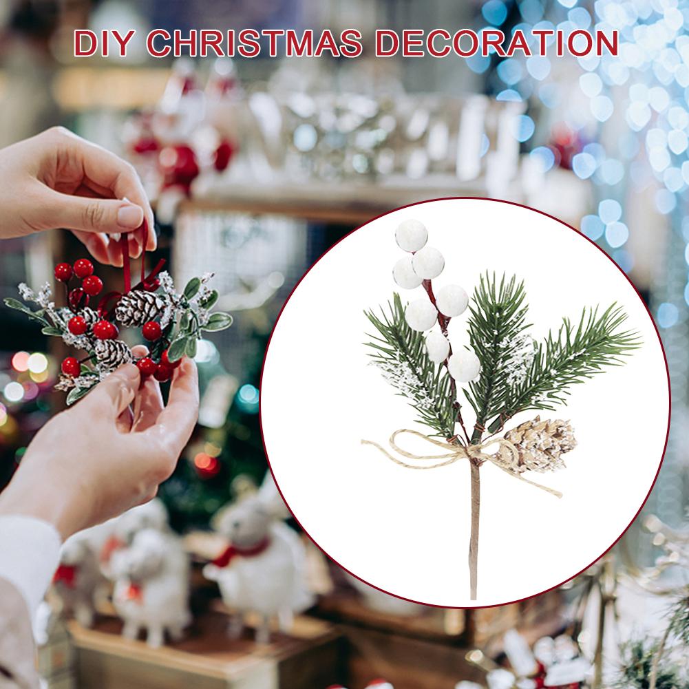 Christmas Artificial Berry Flower with Pinecones Fake Frost Branch DIY for Xmas Tree Wreath Floral Arrangement