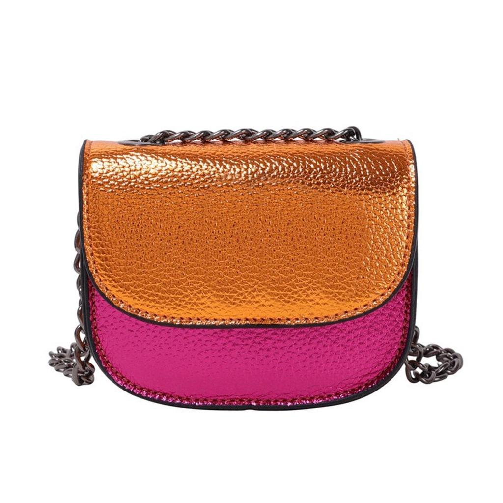 Women's K-G PU Mini Colorful Splicing Chain Bag Fashionable And Versatile Saddle Bag Single Shoulder Crossbody Bag