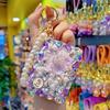 Bling Rhinestone Folding Makeup Mirror Travel Pocket Mirror Keychain Double-Sided with Beaded Wrist Bag Charm
