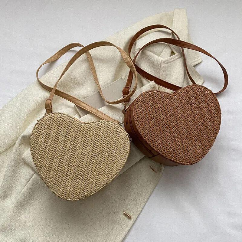 

Fashion Love Heart Straw Weave Women S Bag Hand Woven Niche Design Straw Tote Bag