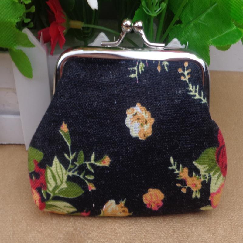 Vintage Floral Canvas Coin Purse Kiss Lock Closure Colorful Flower Print For Daily Use Carry Coins Lipsticks Small Items