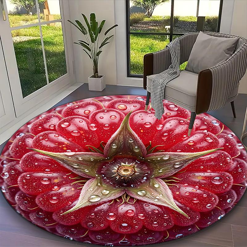 1pc Fruit Apple Juicy Red Raspberry Printed Chair Rug for Home Office Use, Living Room Kitchen Game Room Round Carpet