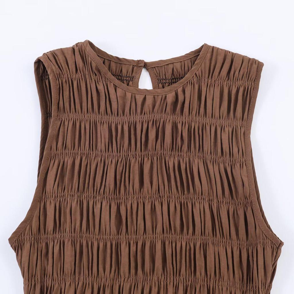 2026 Spring European & American Style Women's Fluffy Midi Sleeveless Dress 12239