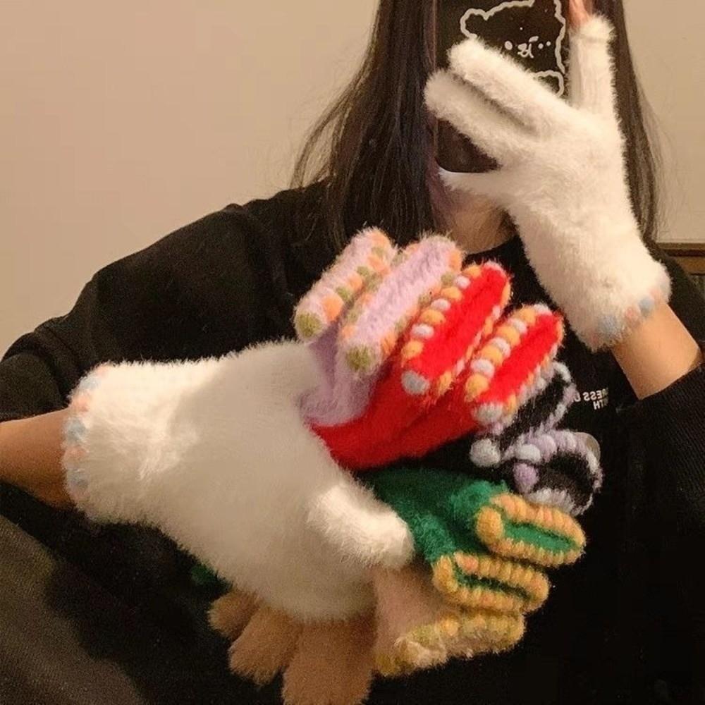 Thickened Touch Screen Gloves Warm Five Finger Gloves Korean Style Plush Gloves Winter