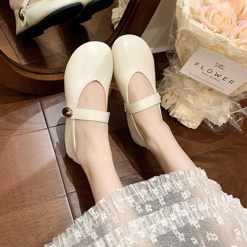 French retro shallow mouth single shoes women's spring new French evening shoes gentle fairy wind flat Mary Jane shoes women