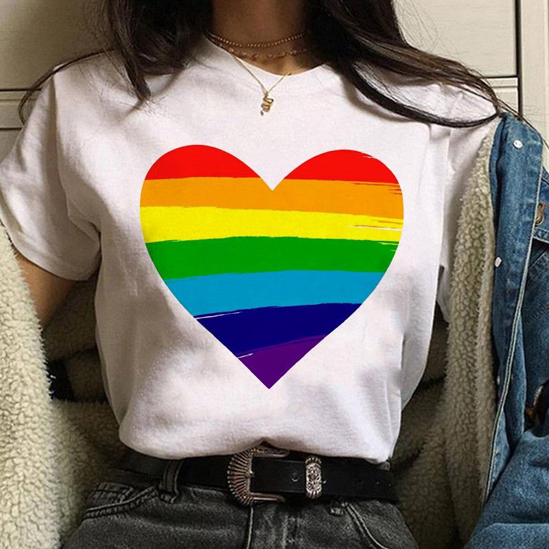 Women Casual T Shirt Womens Fashion Cute Love Print Harajuku Female Basic Short Sleeve T-Shirt White Simple Tshirts Tops Tshirt