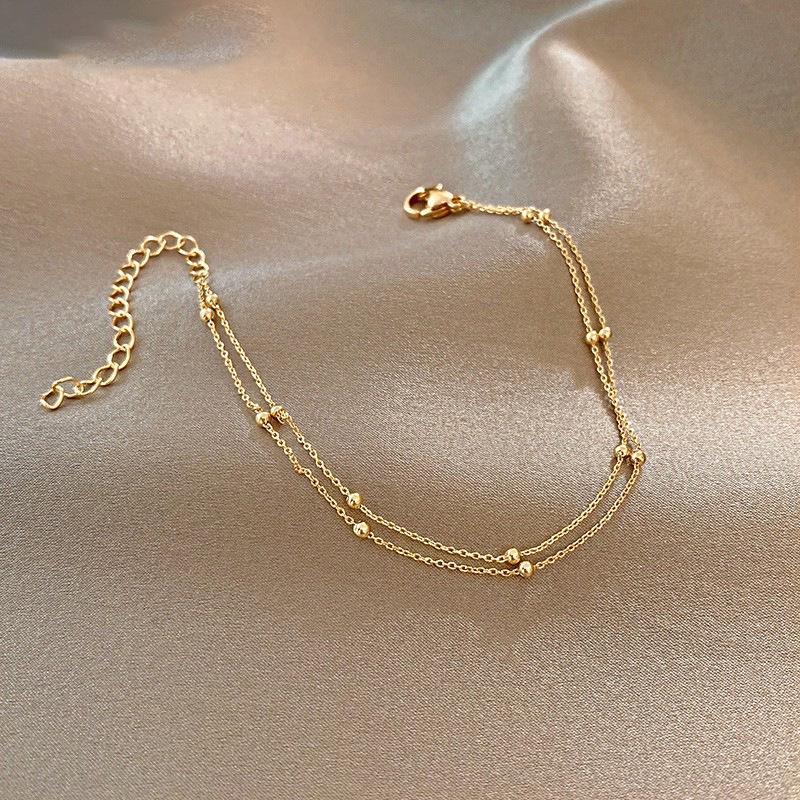 Hong Kong Style Double-Layer Bead Bracelet for Women: Fashionable, Niche, Light Luxury, Trendy, Versatile, Simple Jewelry.