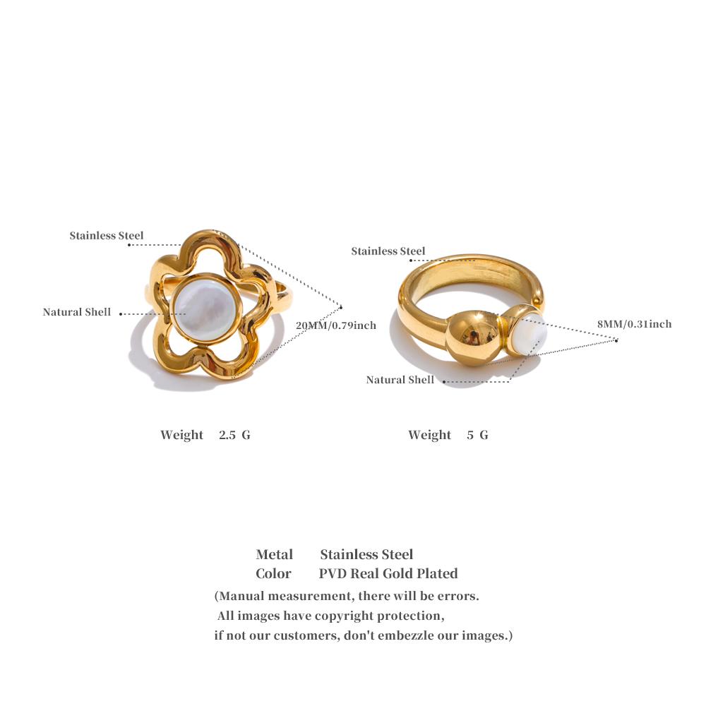 Eetit Trendiger Verstellbarer Edelstahl Blumen Muschel Offener Täglicher Ring 18K Vergoldet Anlaufbeständig Neuheiten Schmuck