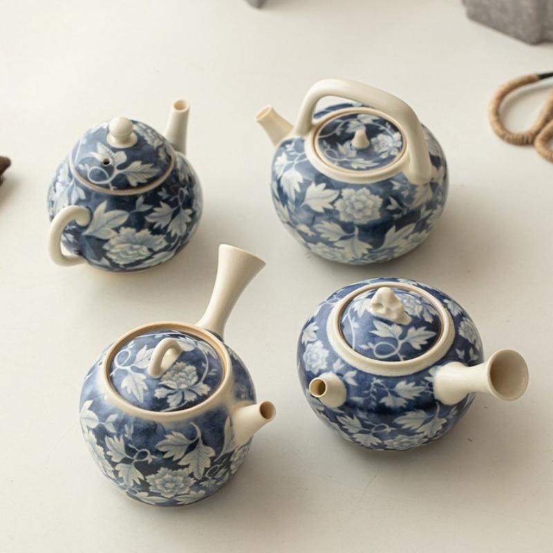 Yuan Dynasty Blue-and-White Porcelain Teapot with Side Handle Crackled Glaze Teapot Suitable for Cultivating Kung Fu Tea Sets