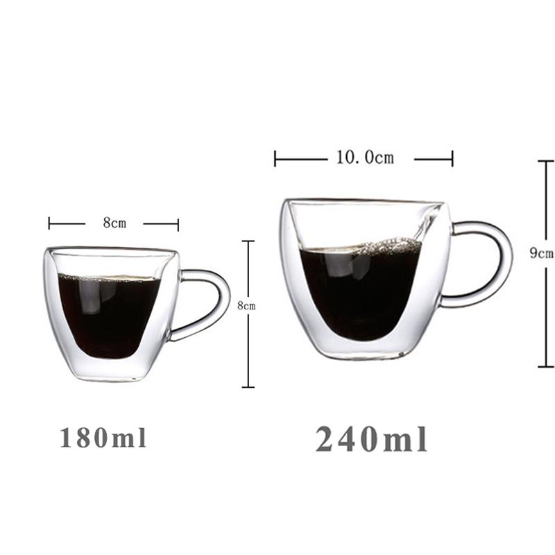 Anti-scald Heart Shaped Glass Cup Double Walled Insulated Glass Coffee Mug Double Wall Glass Clear Unique Insulated with Handle