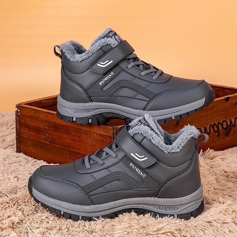 2024 Outdoor Waterproof Leather High-Top Walking Shoes for Winter - Warm Cotton Elderly Footwear