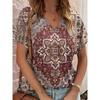 Women's T Shirt Print Graphic Geometric Paisley Vintage Stylish Casual Short Sleeve V Neck Regular Tops