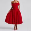 European and American Women's Clothing Fashionable and Sexy One-word Collar Long Dress Backless Solid Color Tube Top Dress