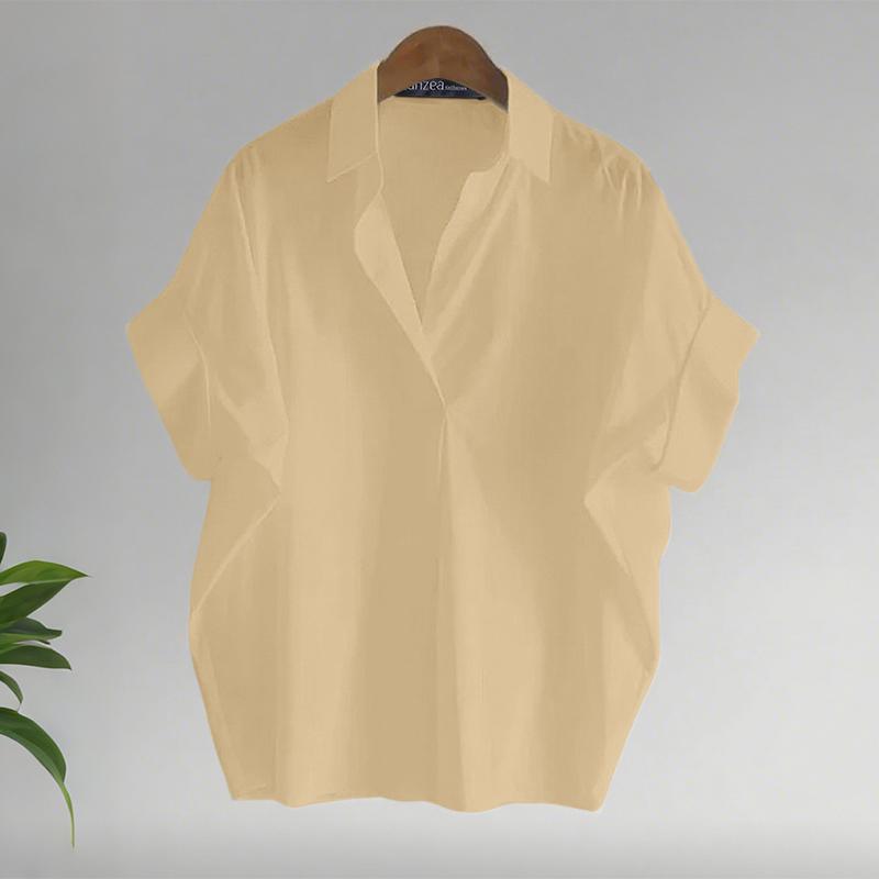 ZANZEA Women Turn Down Collar Loose Casual Short Sleeve Blouse