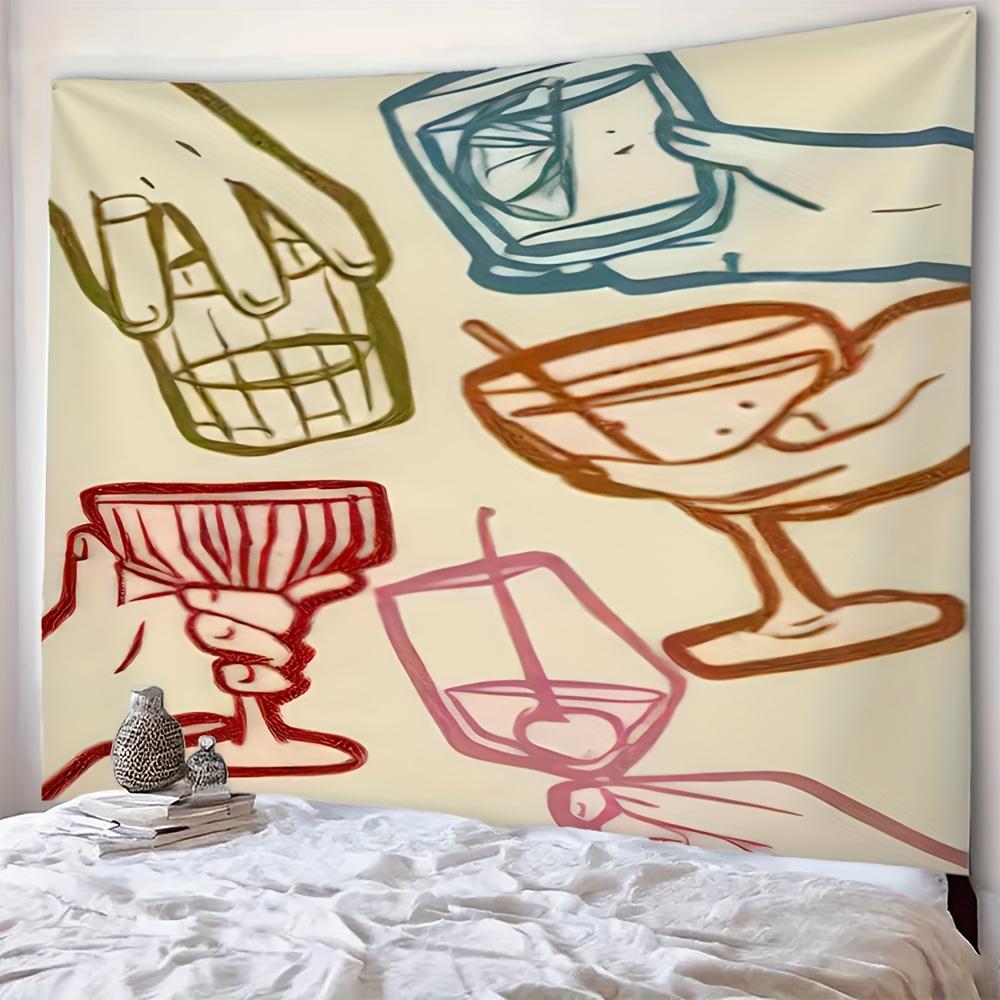 Handpainted Design of Wine Glasses Digital Printing Polyester Wall Tapestry Suitable for Use In Living Rooms Offices Bars Party