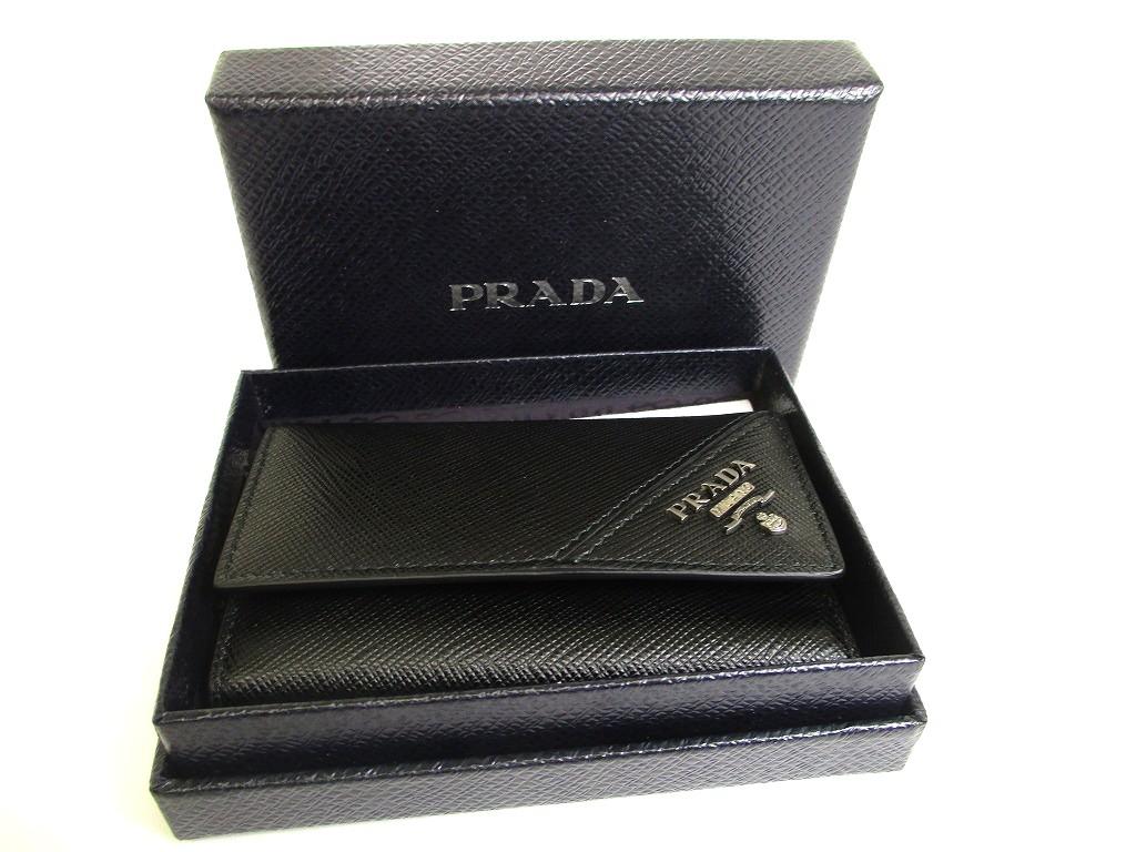 Authentic PRADA Black Saffiano Metal Leather 6 Pics Key Chain #b060  Open box