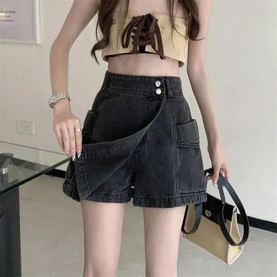 Pantaloni scurți neregulați din denim pentru fete fierbinți de vară, talie înaltă, noi, subțiri și la modă, fustă